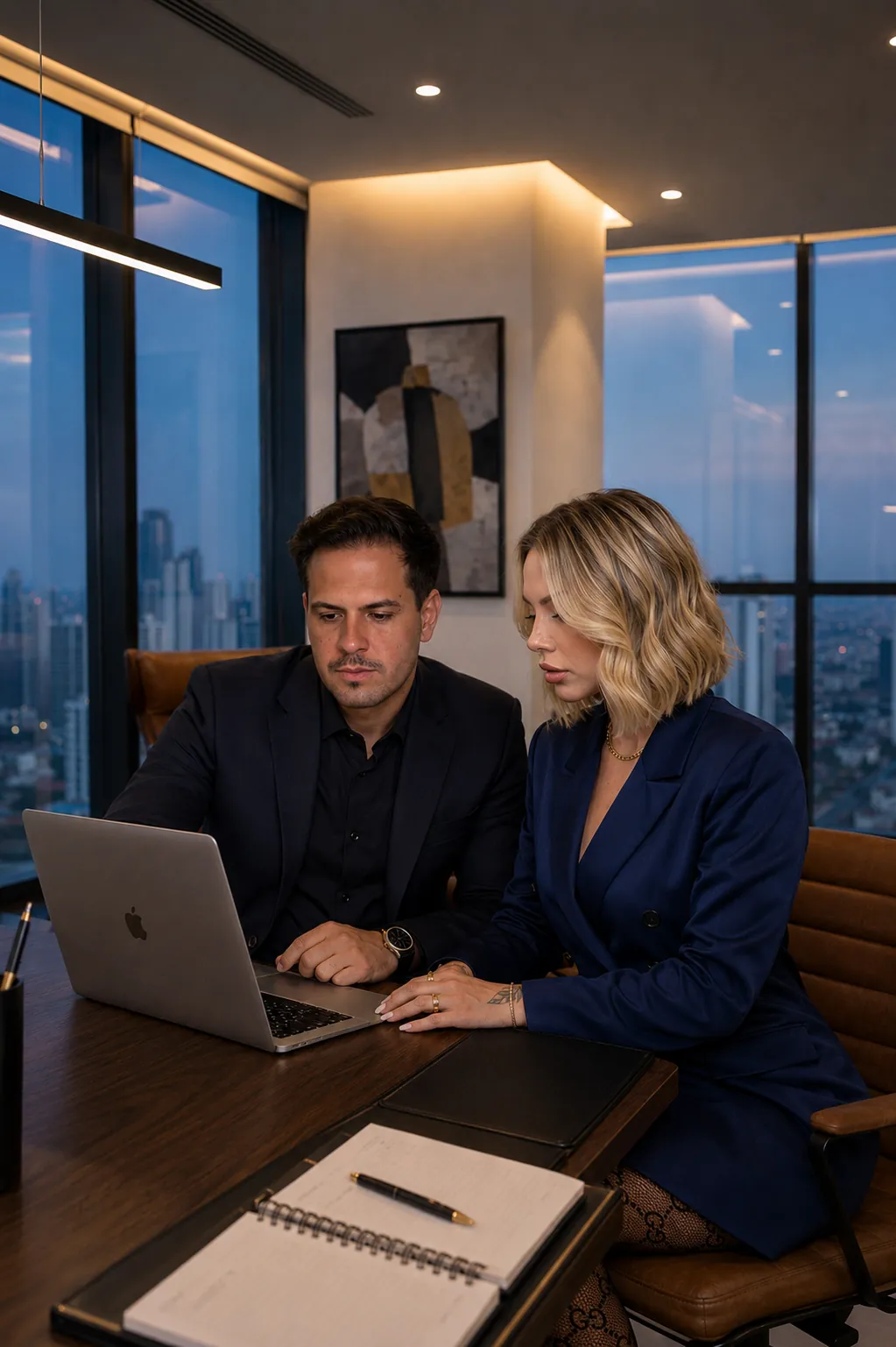 Lucas Bin e Marcela Nogueira no escritório da MN Cidadania